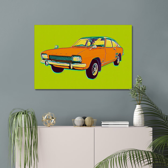 Ford Capri Retro Pop Art, Classic Car, Stretched Canvas Picture, vintage colours