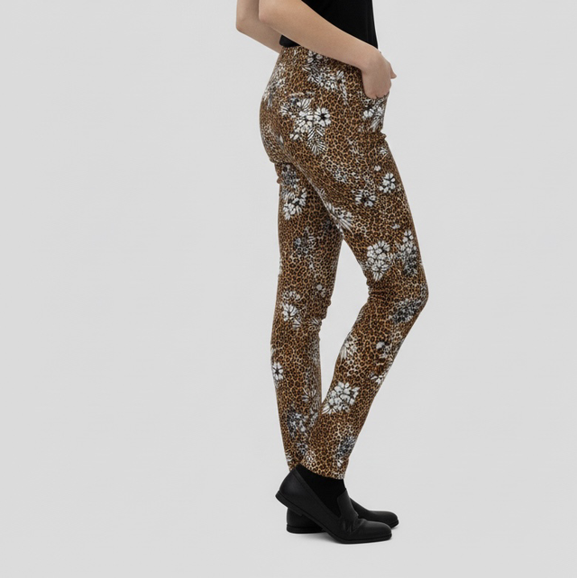 Jean Slim Place du Jour Imprimé Léopard et Floral – Pantalon Stretch Femme