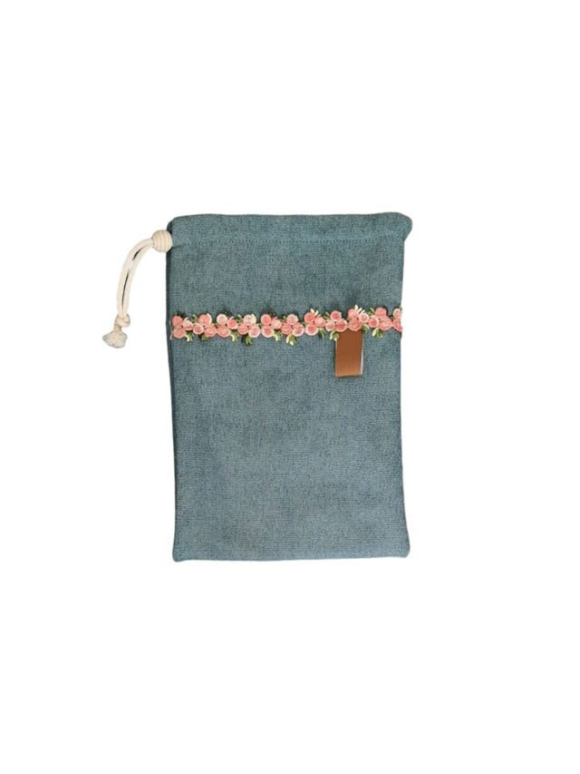 Pochette/ Protège carnet Fleuri PETROLE