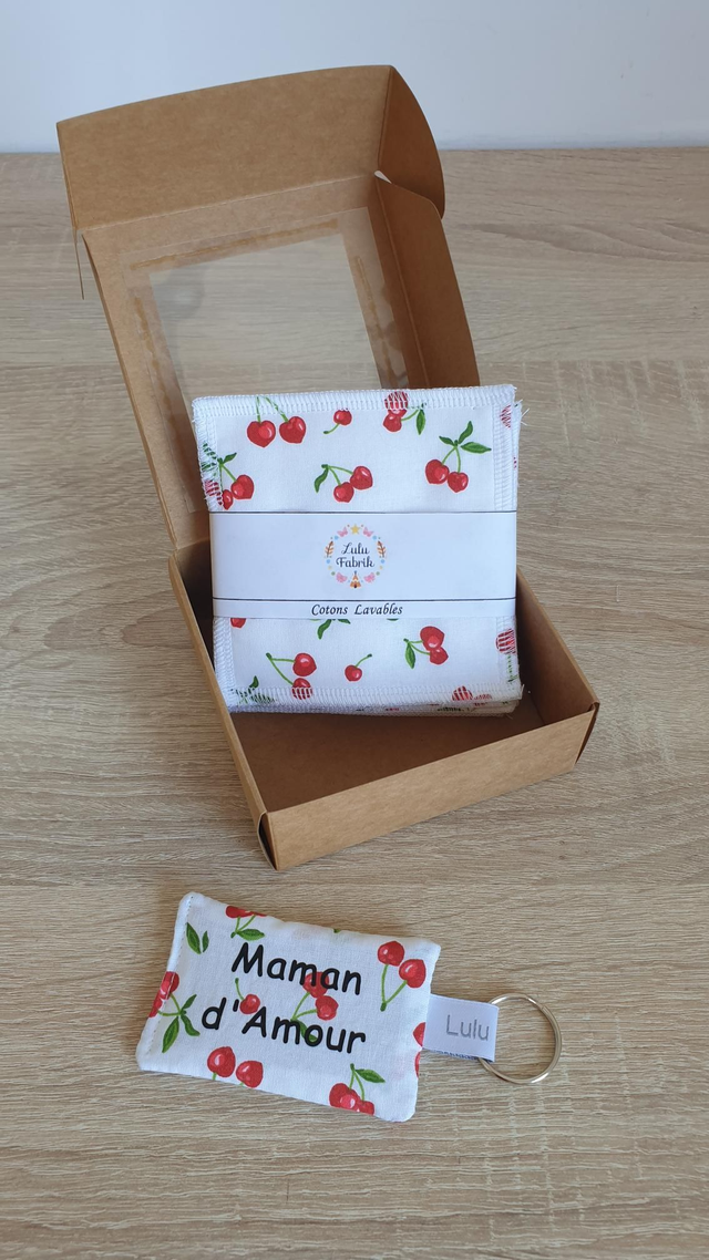 Petite boite de 7 cotons démaquillants + porte clés cerises 🍒 