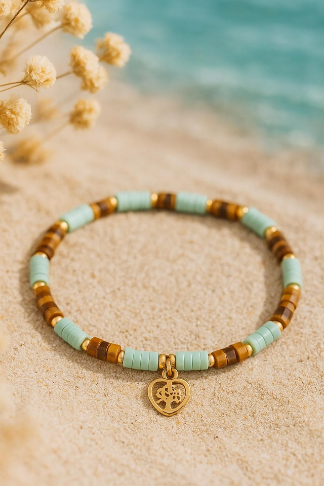 Bracelet de Cheville Oeil de Tigre/Turquoise 