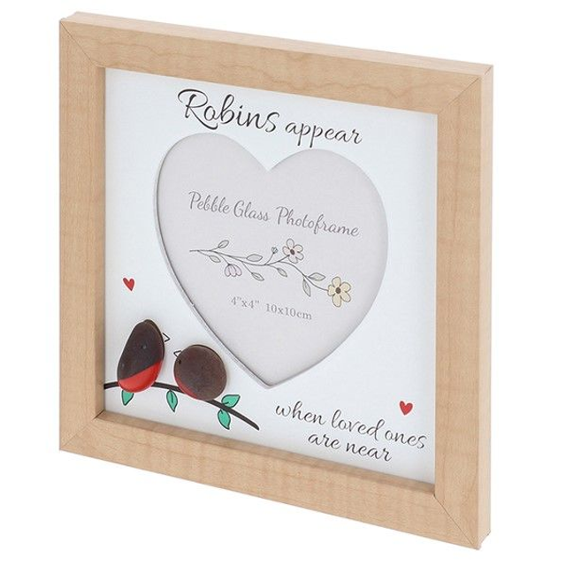 Robins Appear Pebble Glass Photo Frame – 4x4 Memorial Keepsake