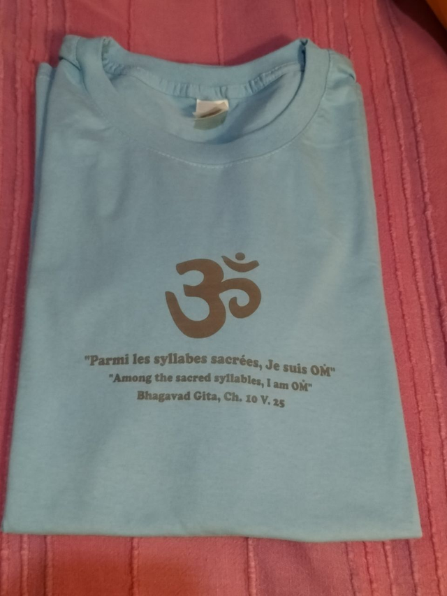 T-Shirt Homme Bleu, avec OM indien gris, en coton, Tailles L et XL