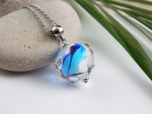 Collier •Transparence• Pendentif Bleu Foncé