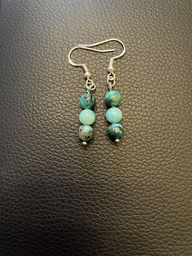 Boucles d'oreilles Azurite et Amazonite 6 mm