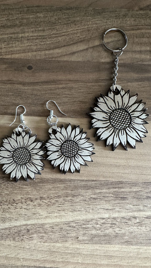 Sunflower earrings &amp; Key chain set. 