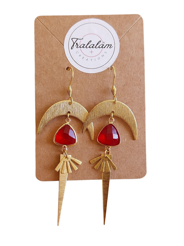 ✨Boucles d’oreilles &quot;lunes/pointes cabochons cristal rouge&quot;✨
