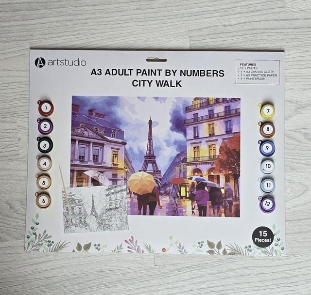 Paint by Numbers City Walk Eiffel Tower scene A3 Adult