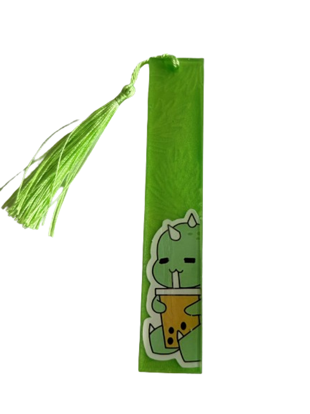 Marque page vert avec petit dragon boisson