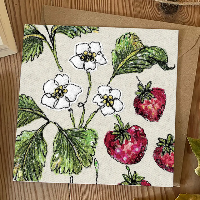 Strawberry Embroidery Art Card