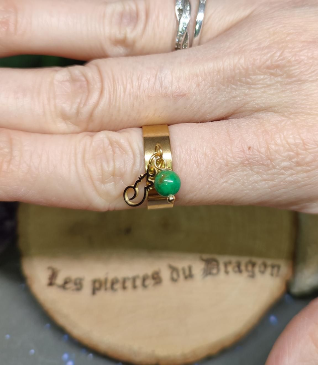Bague dorée chat et azurite malachite 