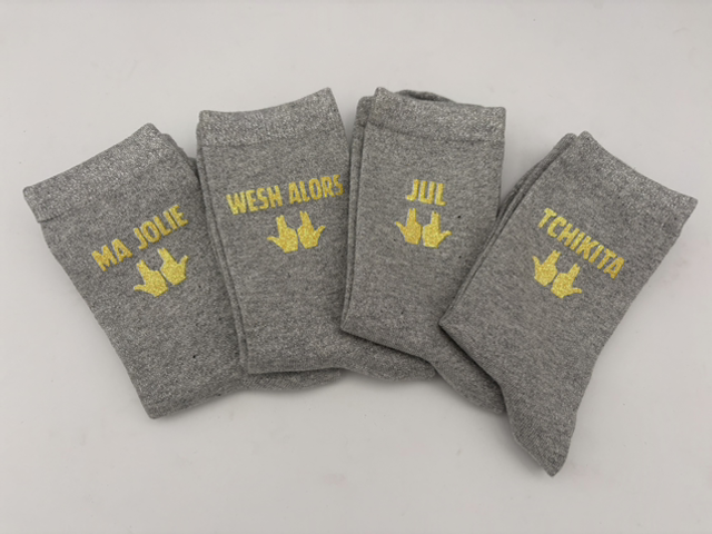 Chaussettes a paillettes gris argenté jul phospho jaune or