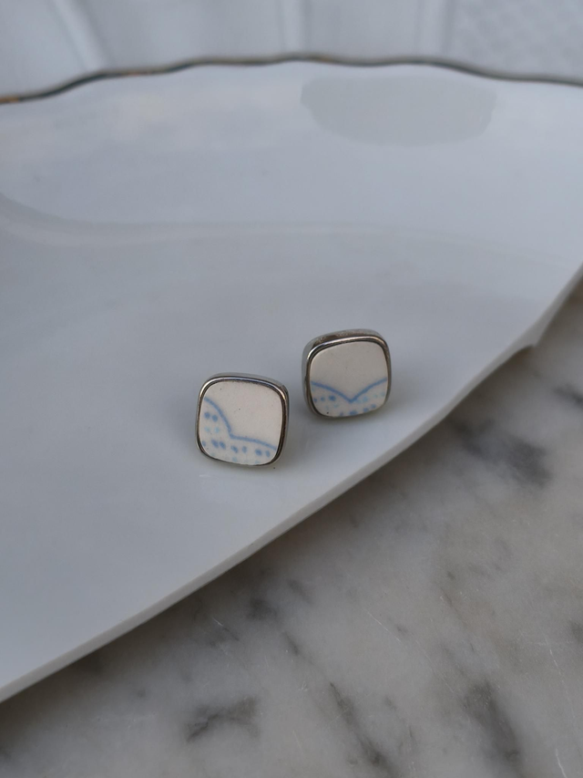 Boucles d'oreilles simples carrées - faïence italienne et laiton - no.3