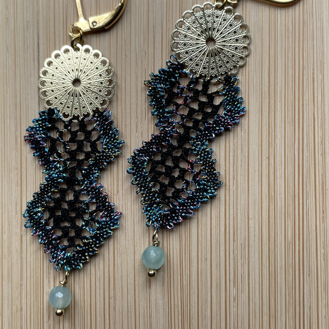 Boucles résille noir/nuancé et rosace dorée