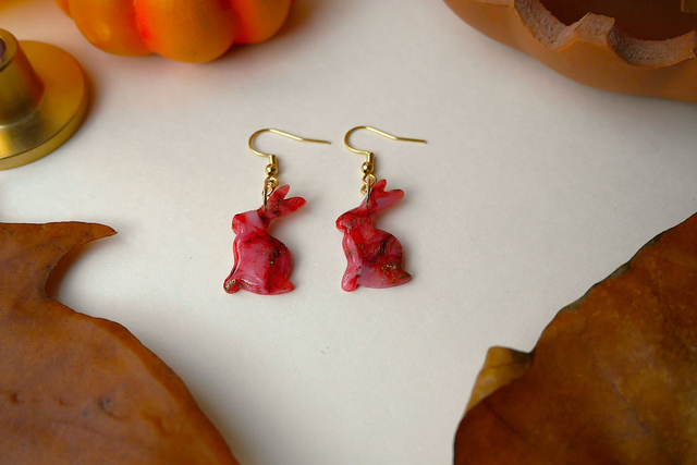Boucles d'oreilles Halloween effet marbre rouge