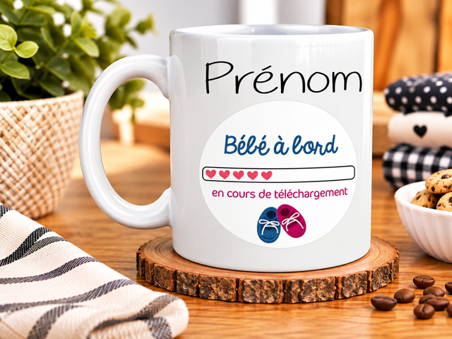 Mug « Bébé à Bord » avec Prénom – Une Idée Cadeau Originale et Personnalisée pour Annoncer une Grossesse ou Célébrer l’Arrivée de Bébé 👶💕