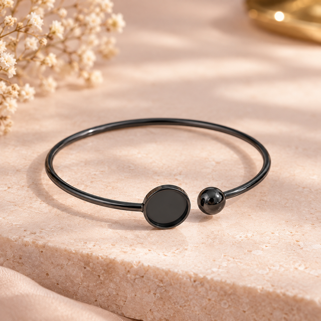 NEW - Jonc Rond Noir PERSONNALISÉ