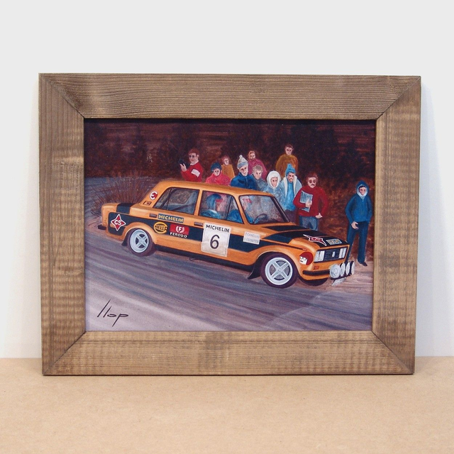 Artimotor enmarcado 28x35 - 1976 Salvador Cañellas Seat 1430 1800 Gr4 rally RACE