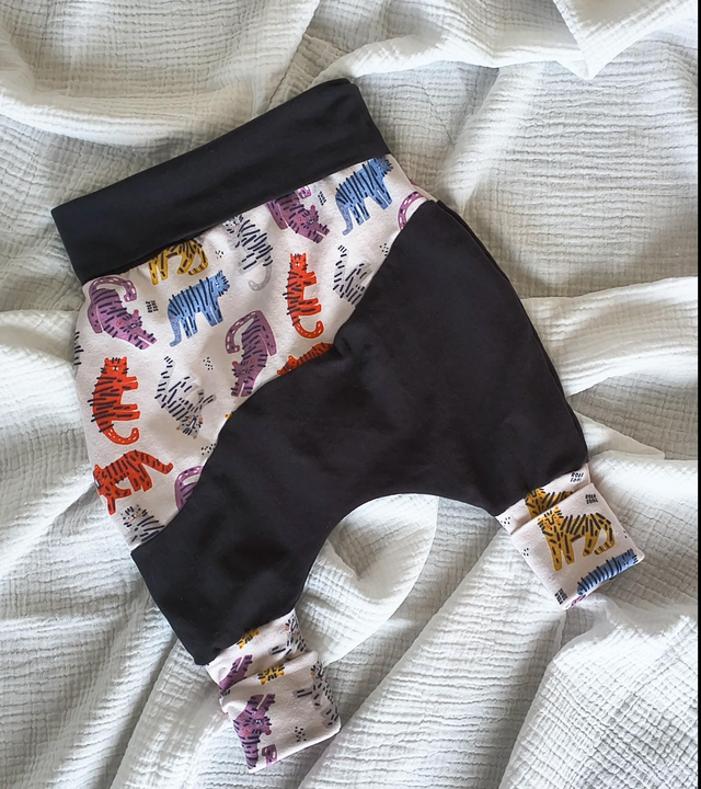 Sarouel Bébé Long Évolutif Jersey Coton Tigres/Marine