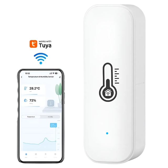 Sensor De Temperatura E Umidade Inteligente Smart Life Tuya Branco