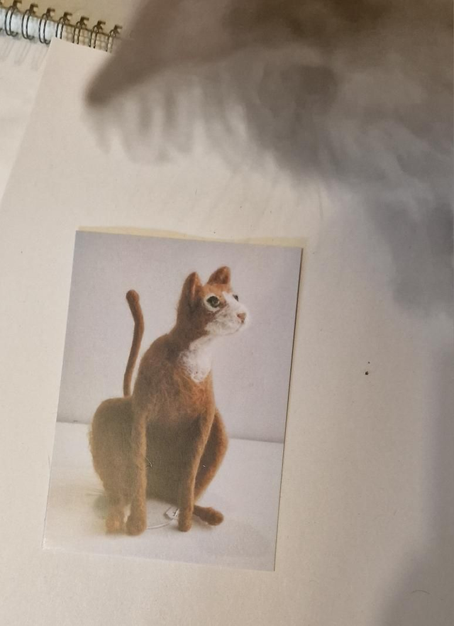 Ginger felted cat postcard