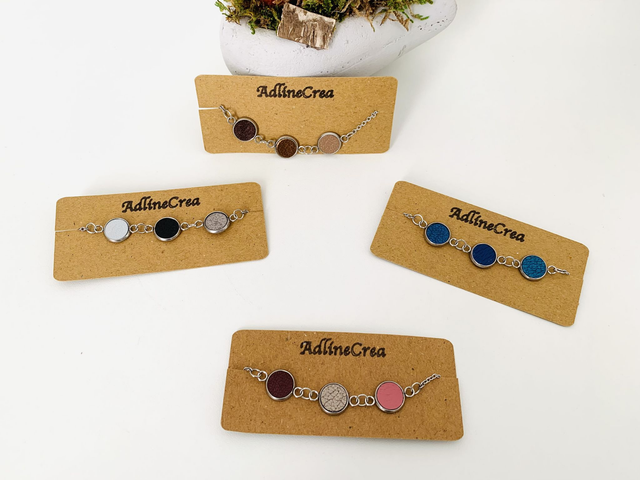 Bracelet chaîne acier inoxydable argenté et connecteur avec une pièce de cuir