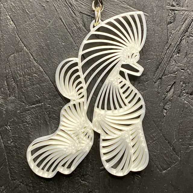 3D - Keychain Poodle Puppy White Silk