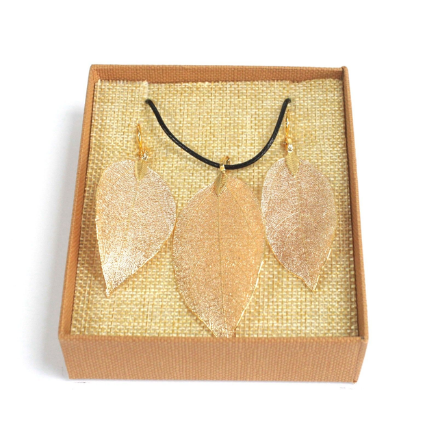 Ketting &amp; Oorbellenset - Bravery Leaf - Echte bladeren!