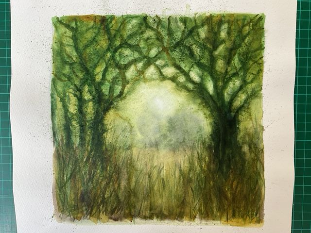RK82 Through the Two Trees by Ruth Kirkby, 20 x 20cm Watercolour