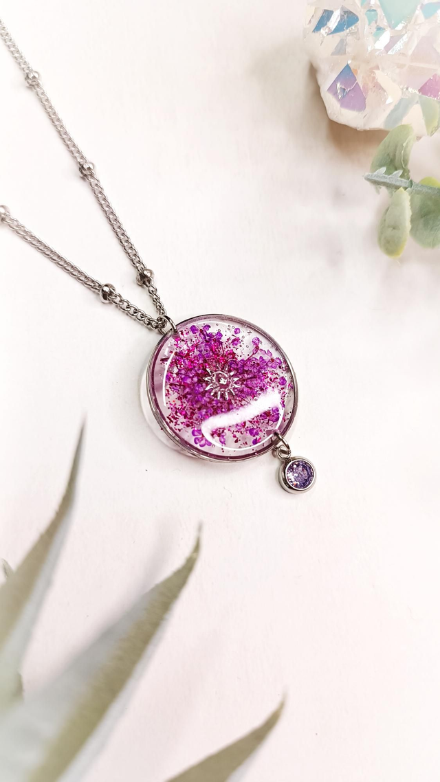 Collier sautoir CAROL - Argenté - Violet mystique