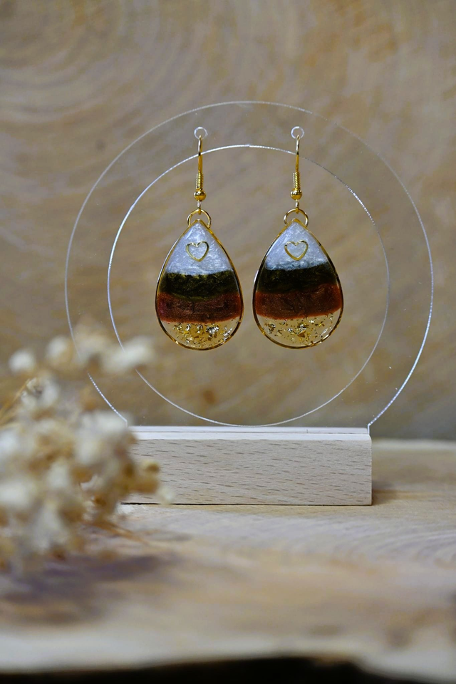💧ELIXIR 💧Boucles d’oreilles en résine UV goutte - Marron✨