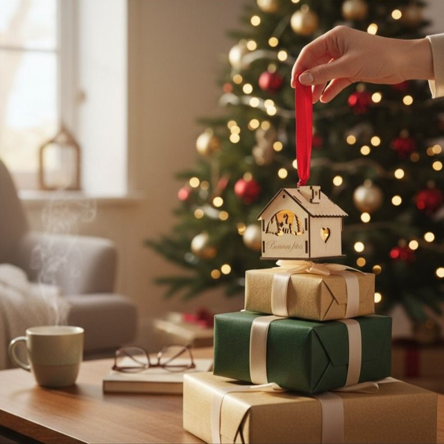 Décoration de sapin de Noël maison en bois, cadeau personnalisé - chalet de Noël déco Renne
