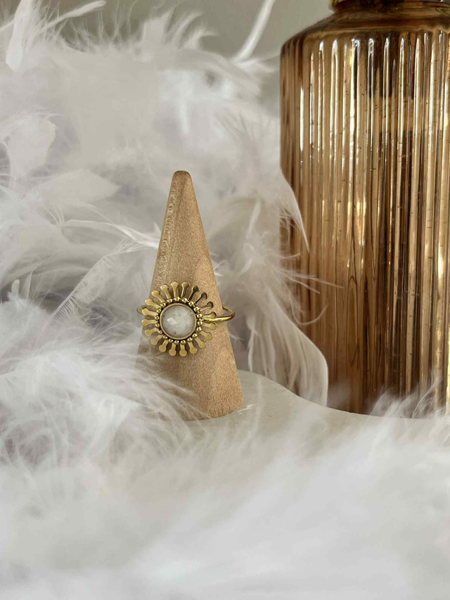 Bague reglable acier inoxydable jade blanc