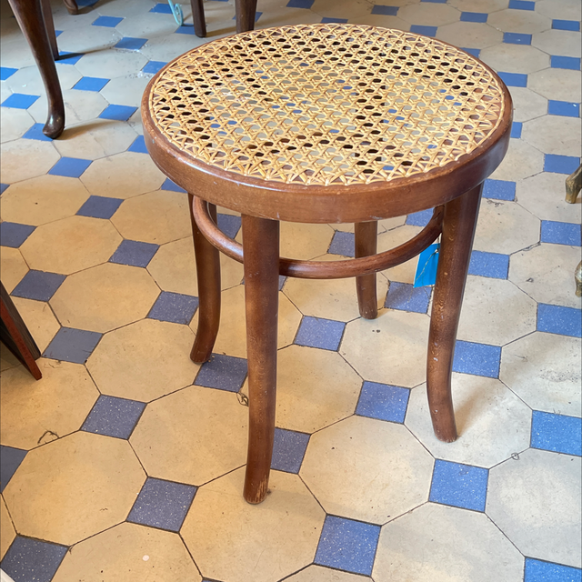 Vintage Thonet original Hocker Bugholz mit Geflecht 