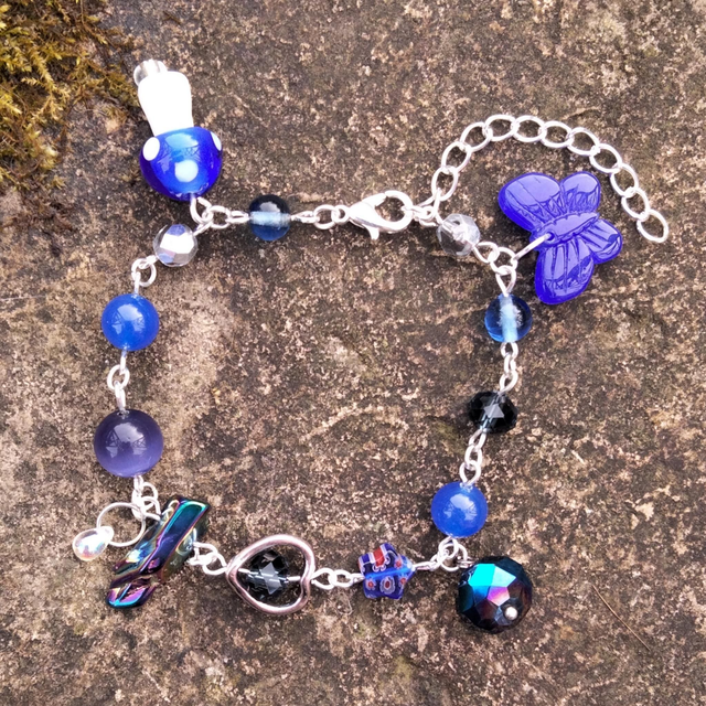 Blue Mixed Bead Mushroom Bracelet 
