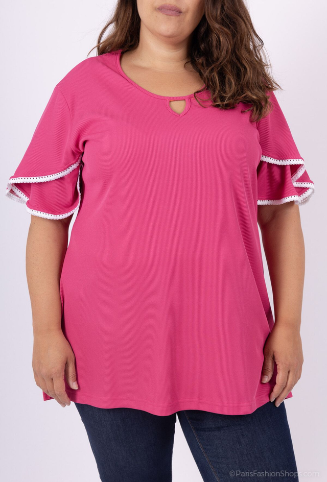 T-shirt fuschia avec dentelles