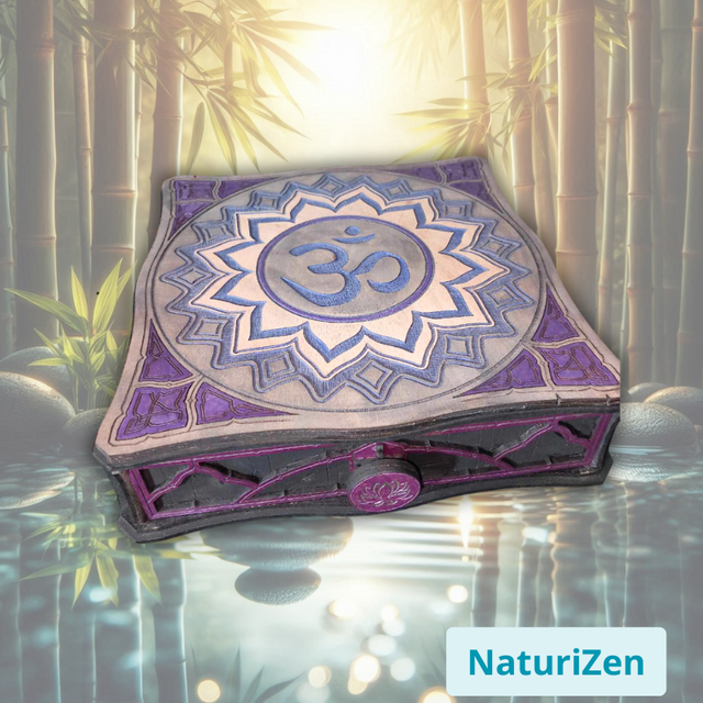 Coffret Équilibre Chakras - Boîte en Bois Gravée OM + livre + 7 pierres naturelles certifiées et un pochon