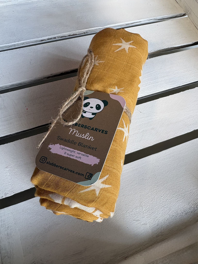 Yellow Sun &amp; Stars Bamboo Muslin Swaddle Blanket