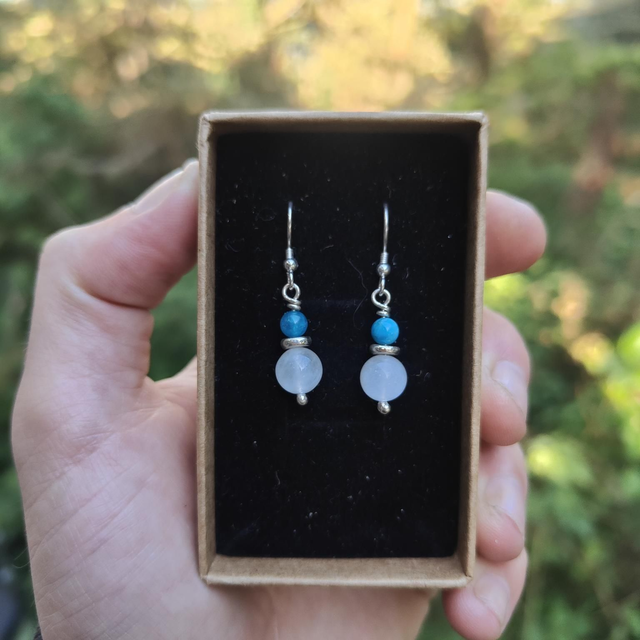 Boucles d&#039;oreilles &quot;Harmonie&quot; Double : Pierre de Lune et Apatite 