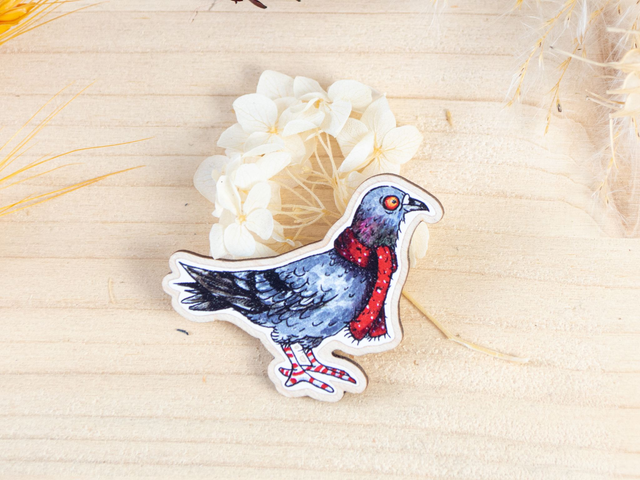 Holz Brosche - Taube