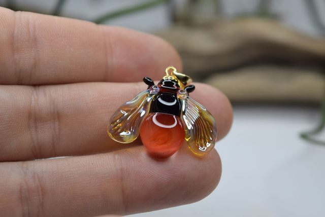 PENDENTIF BOURDON ORANGÉ / ROUGE MONTURE OR (PBO2)