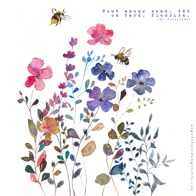 Carte postale &quot;L&#039;amour fleurira&quot; - Bourdons au printemps