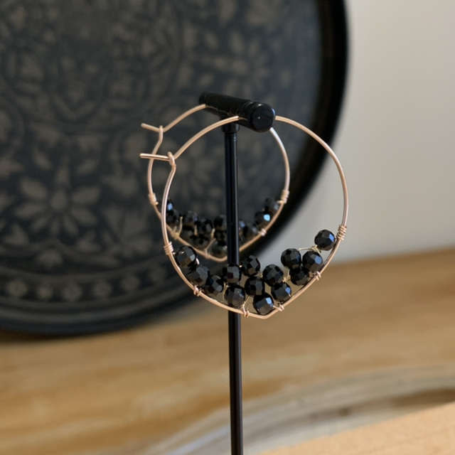 Boucles d’oreilles, Spinelles noirs naturels, Goldfilled rose (or rose laminé)