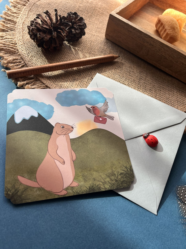 Carte de vœux "Marmotte à la montagne"
