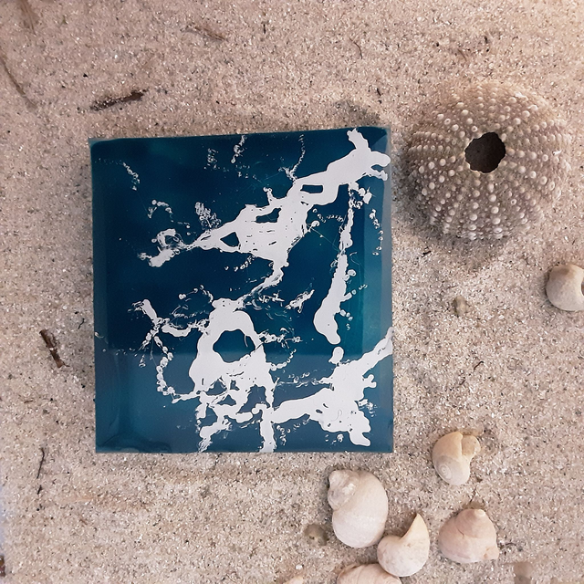 Broche grand carré collection Maritime mer turquoise et écume