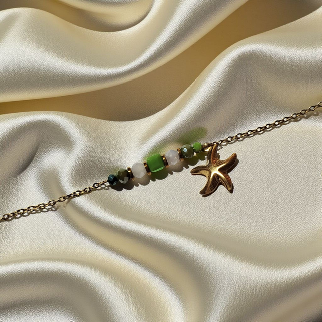 Bracelet acier inoxydable vert et doré