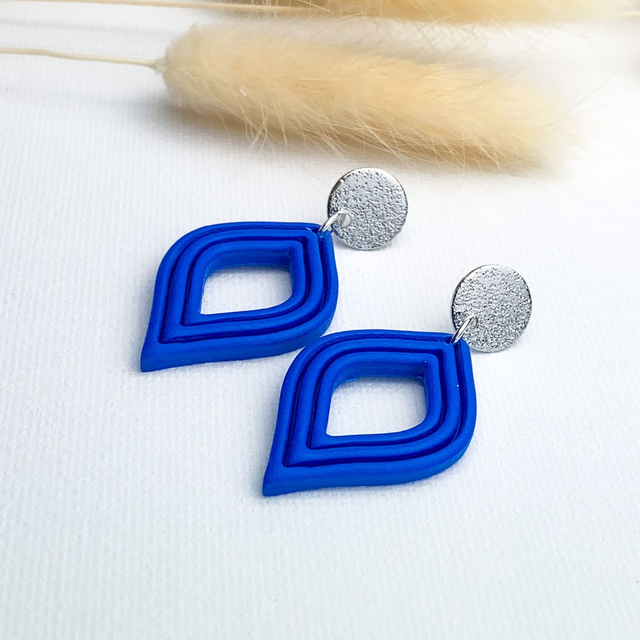 Bright cobalt blue petal shape earrings - choose your ear post