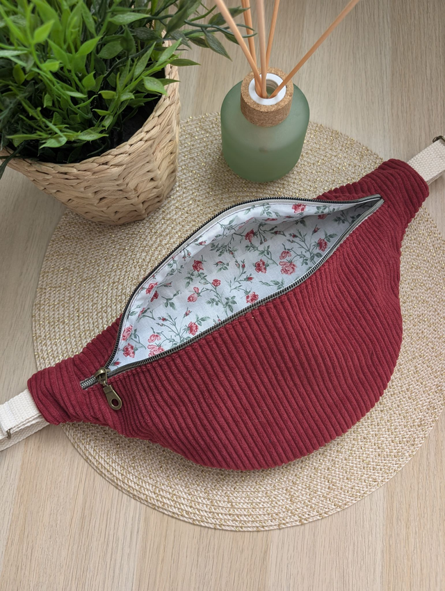 Sac banane femme en velours cotelé rouge