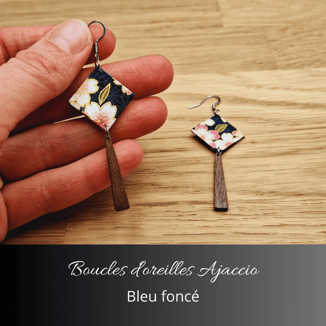 Boucles d'oreilles Ajaccio - Bleu foncé et rose