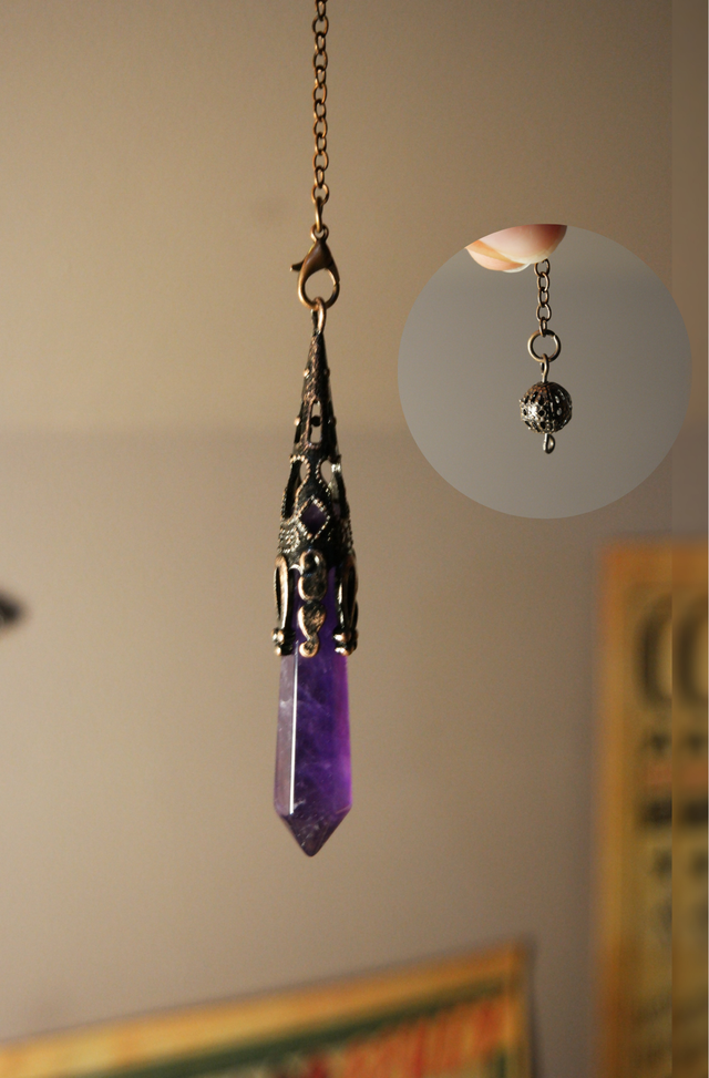 Pendule divinatoire pointe améthyste/lapis lazuli/oeil de tigre